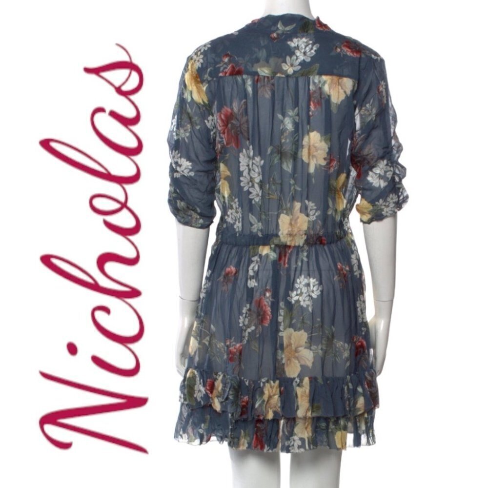 NWT NICHOLASโ 100% Silk Floral Ruffled Mini Dress, Size 8 - Picture 7 of 12